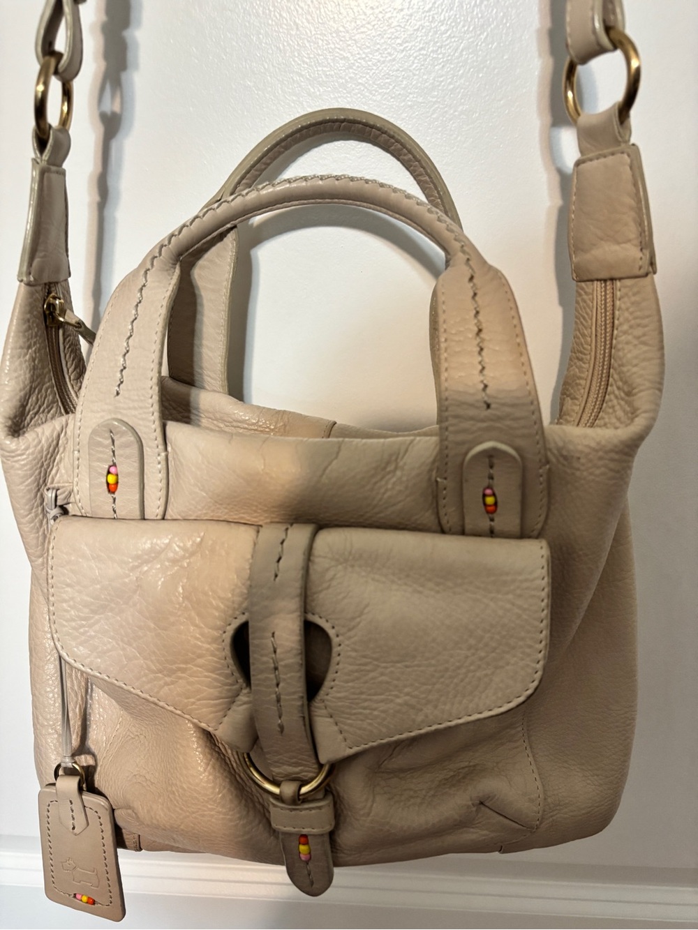 RADLEY LONDON Beige Leather Shoulder Bag with Ring Detail-Y2K Vintage - Picture 3 of 16